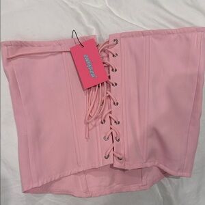 Edikted Pink Lace-Up Corset Top